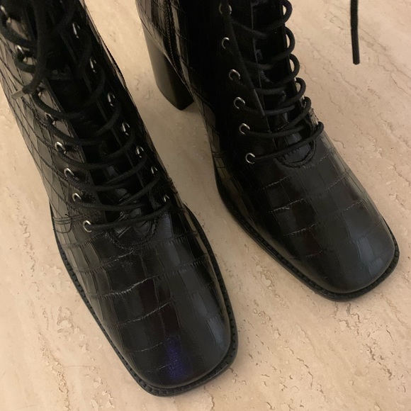 ASOS black croc lace-up boots - Picture 3 of 5